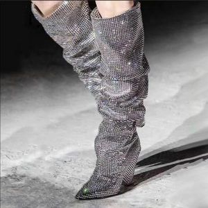 Sparkle silver boots over the knee